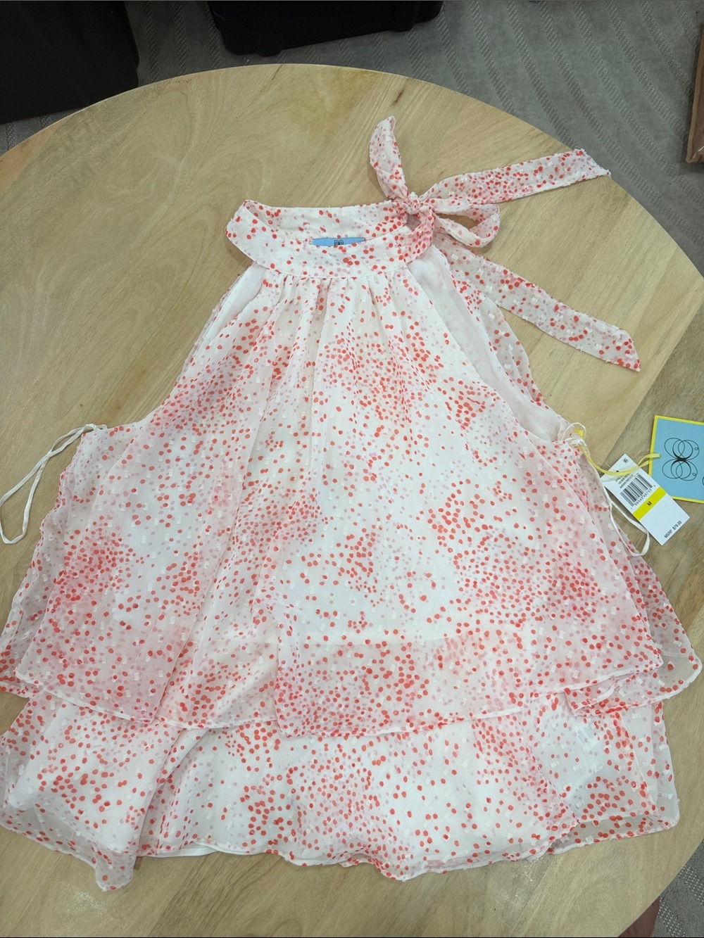 CeCe new ivory top with Coral Dot Print